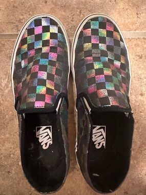 *HOST PICK* Vans Slip-On Checkerboard Sneakers - Rainbow on Black